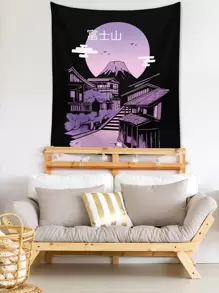 ROMWE Anime Tapiz con patrón de edificio - Multicolor - Ver 7