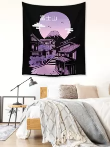ROMWE Anime Tapiz con patrón de edificio - Multicolor - Ver 5