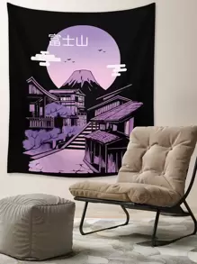 ROMWE Anime Tapiz con patrón de edificio - Multicolor - Ver 3