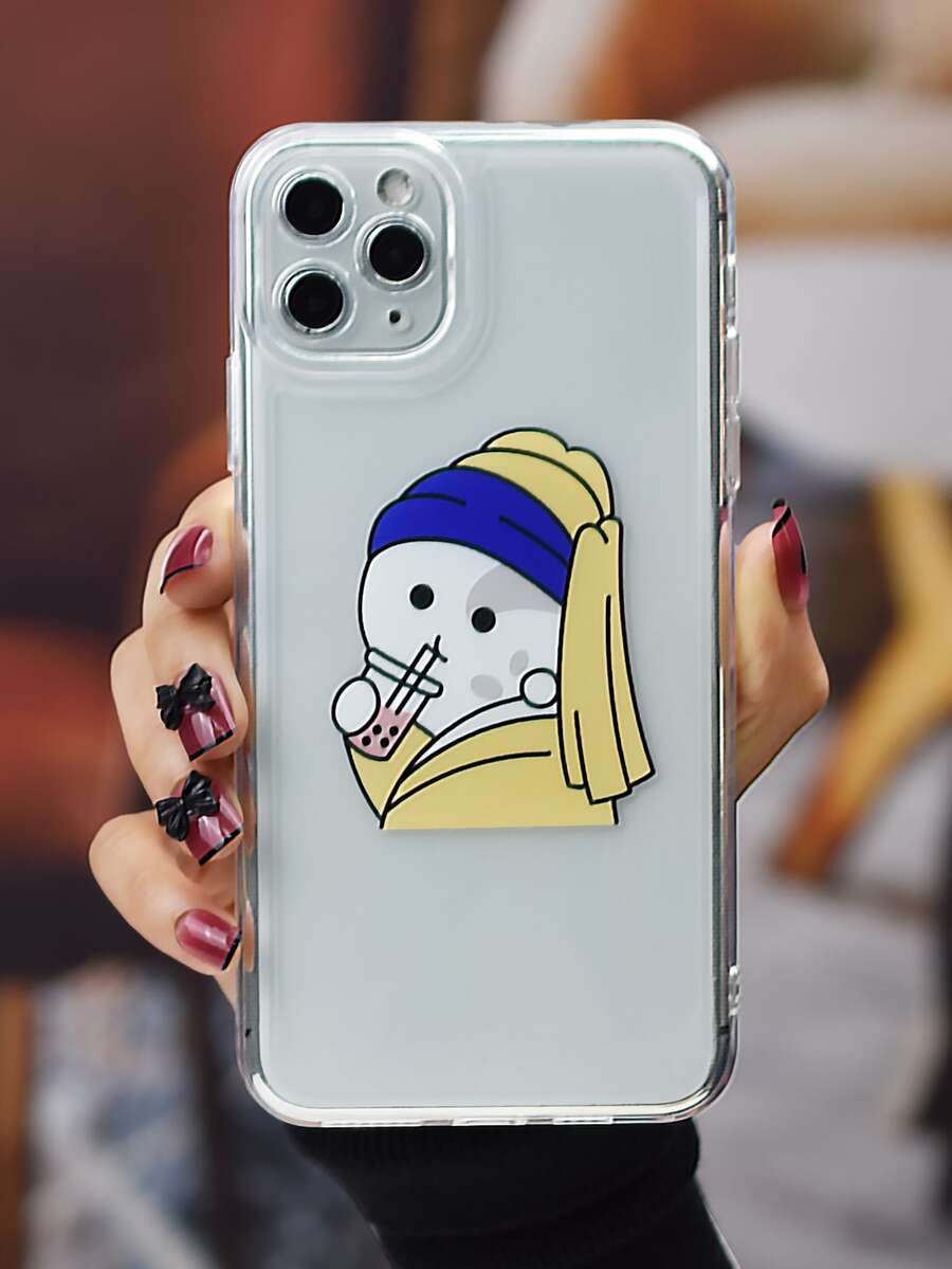 Cartoon Girl Print Clear Phone Case - Multicolor - View 1