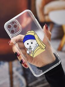 Cartoon Girl Print Clear Phone Case - Multicolor - View 2