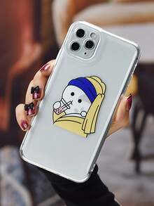 Cartoon Girl Print Clear Phone Case - Multicolor - View 3