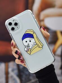 Cartoon Girl Print Clear Phone Case - Multicolor - View 5