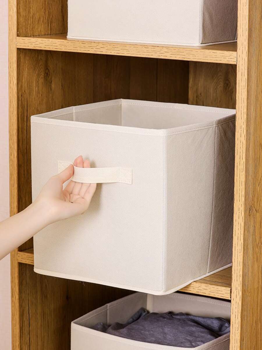 1pc Foldable Clothes Storage Box, Minimalist Fabric Clothes Storage Box For Home - Beige - View 1