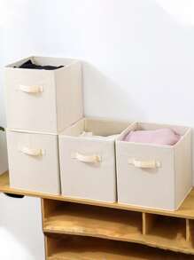 1pc Foldable Clothes Storage Box, Minimalist Fabric Clothes Storage Box For Home - Beige - View 2