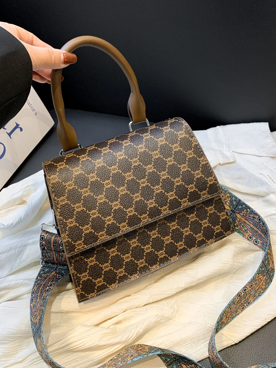 Mini Geometric Pattern Flap Square Bag - Multicolor - View 1