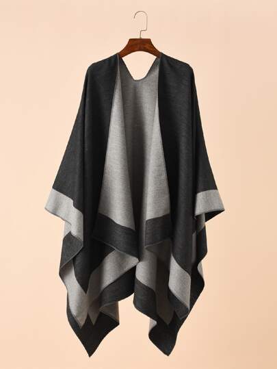 1pc Colorblock Poncho Shawl, Suitable For Everyday Wear