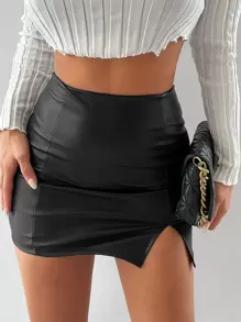 EURMUSE Split Hem Zipper Back Bodycon Skirt - Black - View 3