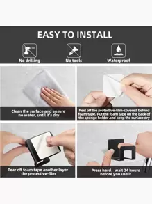 1pc Stainless Steel Sponge Storage Rack, Black Self Adhesive Faucet Drain Rack For Kitchen