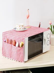 1pc Gingham Pattern Pom Pom Trim Microwave Oven Cover - Multicolor - View 1