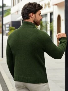 Manfinity Hombres Jersey cuello alto tejido de cable de manga raglán - Verde militar - Ver 2