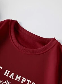SHEIN EZwear 字母圖案加絨內裏運動衫 - 酒紅色 - 查看 4