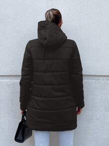 RueChic Snap Button Up Hooded Puffer Coat - Black - View 2