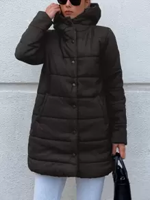 RueChic Snap Button Up Hooded Puffer Coat - Black - View 4