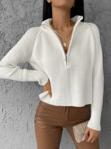 EURMUSE Half Zip Raglan Sleeve Sweater - trắng - Xem 1
