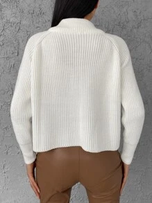 EURMUSE Half Zip Raglan Sleeve Sweater - trắng - Xem 2