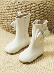 Girls Bow Decor Zip Side Boots - Beige - View 1