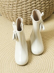 Girls Bow Decor Zip Side Boots - Beige - View 4