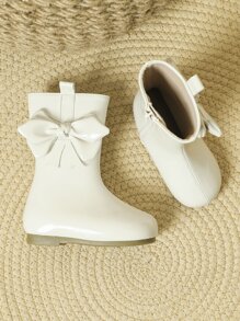 Girls Bow Decor Zip Side Boots - Beige - View 5
