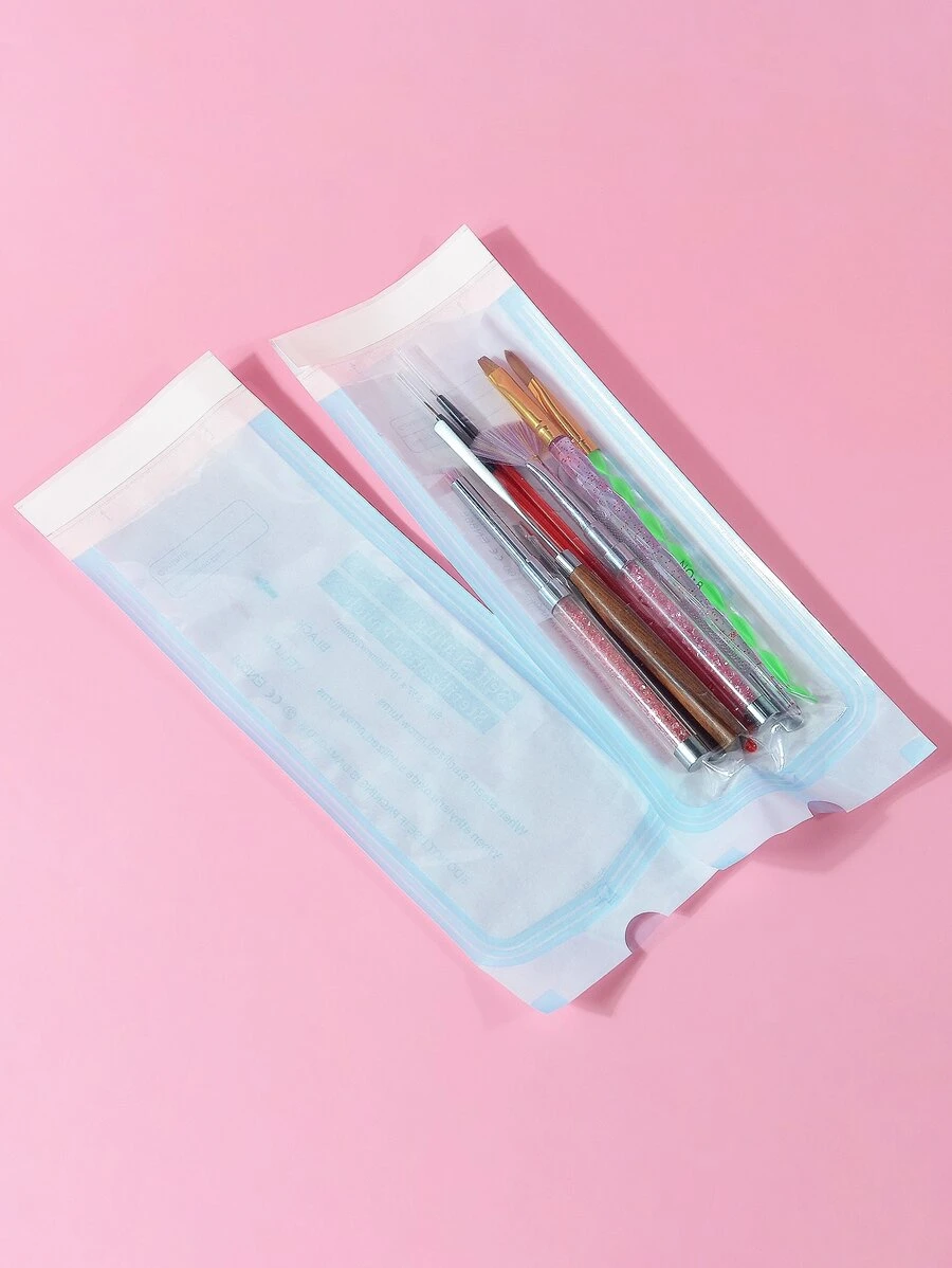 klimonla 20pcs Disposable Self-Sealing Nail Tool Sterilization Pouch UV Disinfection Storage Bag (Medium Size),Nail Supplies,Nail Tools,Nail Art Tools,Back To School,Nails,Nail Tools For Press On Nails - Blue and White - View 1