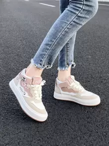 Heart & Letter Graphic High Top Lace-up Front Skate Shoes, Multicolor Sports Alphabet Sneakers - Multicolor - View 2