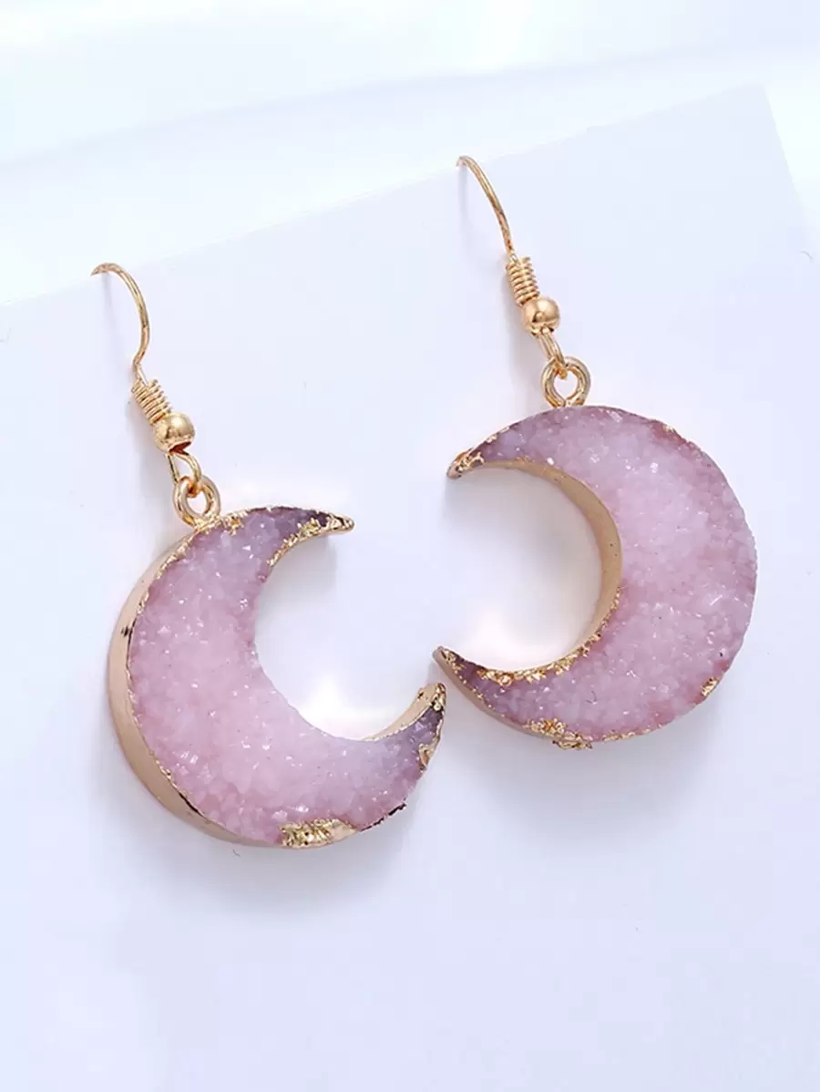 1 Pair Resin Moon Earrings, Sweet And Cute Simulated Stone Fashion Eardrops - Pink - View 1