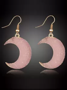 1 Pair Resin Moon Earrings, Sweet And Cute Simulated Stone Fashion Eardrops - Pink - View 4