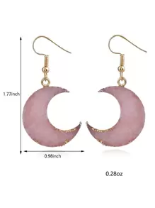 1 Pair Resin Moon Earrings, Sweet And Cute Simulated Stone Fashion Eardrops - Pink - View 6