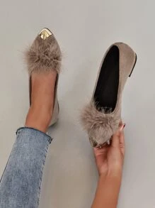 Fuzzy Panel Point Toe Flats - Khaki - Näytä 1
