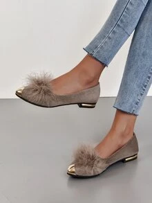 Fuzzy Panel Point Toe Flats - Khaki - Näytä 2