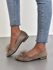 Fuzzy Panel Point Toe Flats - Khaki - Näytä 4