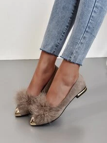 Fuzzy Panel Point Toe Flats - Khaki - Näytä 5