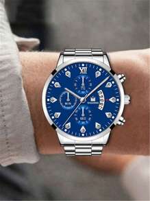 SHAARMS Đồng hồ Quartz mặt tròn cho nam - Bạc - Xem 3