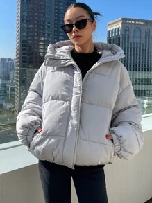 DAZY Drawstring Hooded Padded Coat - Grey - View 7