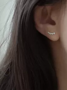 Nooxian Cubic Zirconia Decor Stud Earrings - Silver - View 2