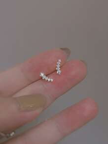 Nooxian Cubic Zirconia Decor Stud Earrings - Silver - View 3