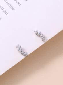 Nooxian Cubic Zirconia Decor Stud Earrings - Silver - View 4