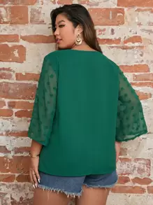 SHEIN LUNE 大碼拼接圓點襯衫 - 綠色 - 查看 2
