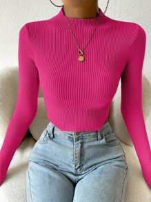Elenzga Mock Neck Rib-Knit Crop Sweater Knit Pullover Fall Winter Outfit