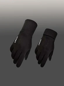 字母圖案手套 - 黑色 - 查看 1