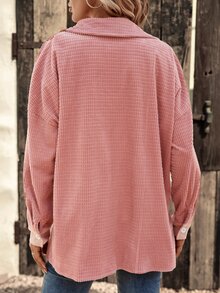 Flap Pocket Drop Shoulder Corduroy Coat - Pink - View 2