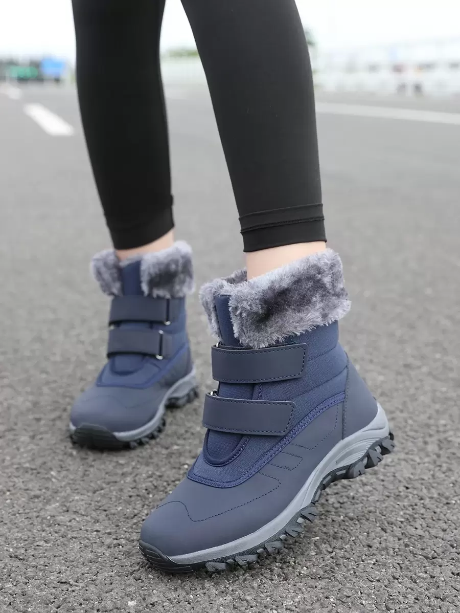 Frauen Wander Schneestiefel, hohe Winterschuhe, warm und einfach an- und auszuziehen mit Schnallenriemen, Winter