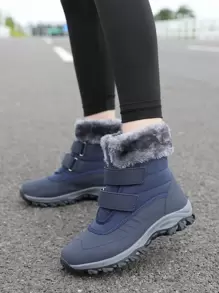 Frauen Wander Schneestiefel, hohe Winterschuhe, warm und einfach an- und auszuziehen mit Schnallenriemen, Winter