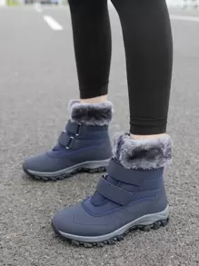 Frauen Wander Schneestiefel, hohe Winterschuhe, warm und einfach an- und auszuziehen mit Schnallenriemen, Winter