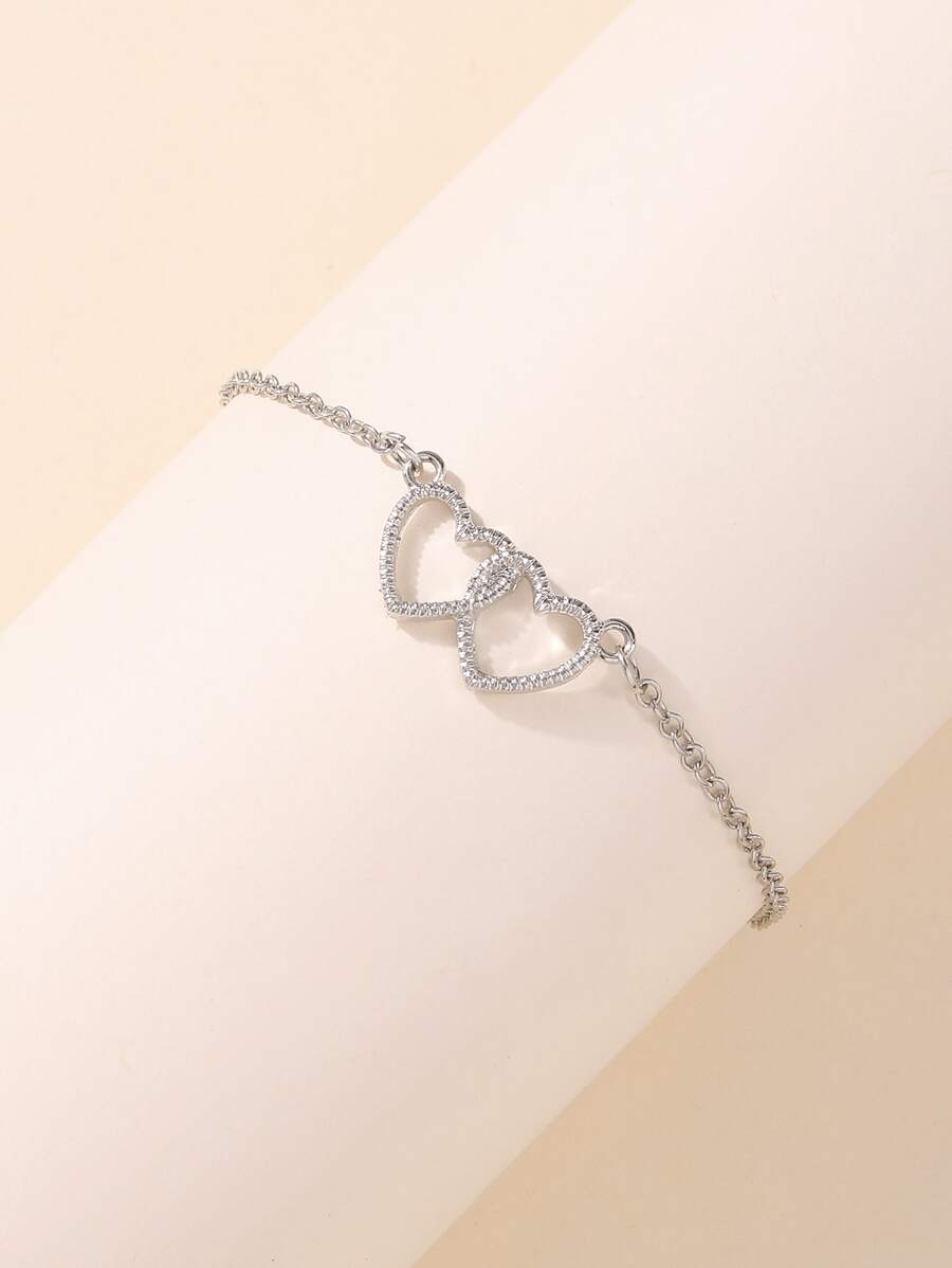 Heart Decor Chain Bracelet - Silver - View 1