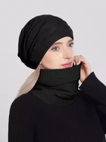 Gorro Slouchy Negro Sólido Y Pañuelo De Infinito - Negro - Ver 12