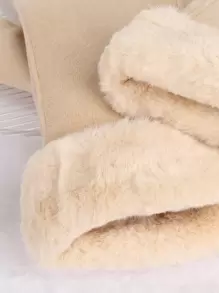 1pair Of Fuzzy Trim Winter Gloves Keep Warm For Daily Life - Khaki - View 3