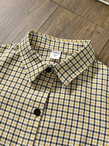 小女童格紋印花腰帶襯衫洋裝