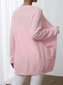 EMERY ROSE Áo khoác cardigan hai túi thả vai, Áo khoác cardigan nữ cổ chữ V dáng thường ngày màu hồng nhạt đơn giản, mặc hàng ngày, áo dài tay, mùa xuân/thu - Màu Hồng baby - Xem 2