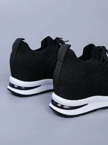Lace-up Front Wedge Sneakers - Black - View 2
